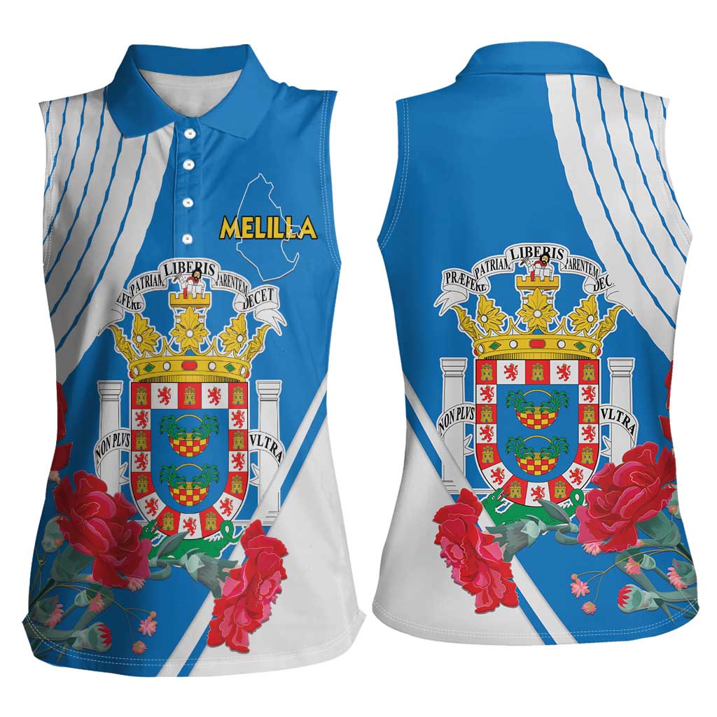 Melilla Women Sleeveless Polo Shirt Coat Of Arms Red Carnation