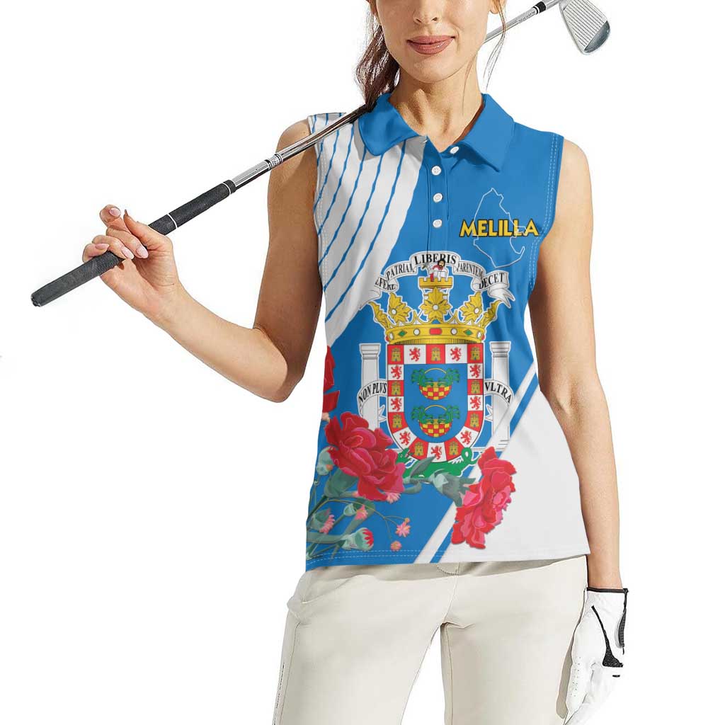 Melilla Women Sleeveless Polo Shirt Coat Of Arms Red Carnation