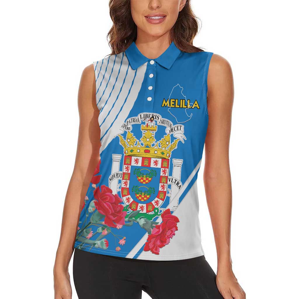 Melilla Women Sleeveless Polo Shirt Coat Of Arms Red Carnation