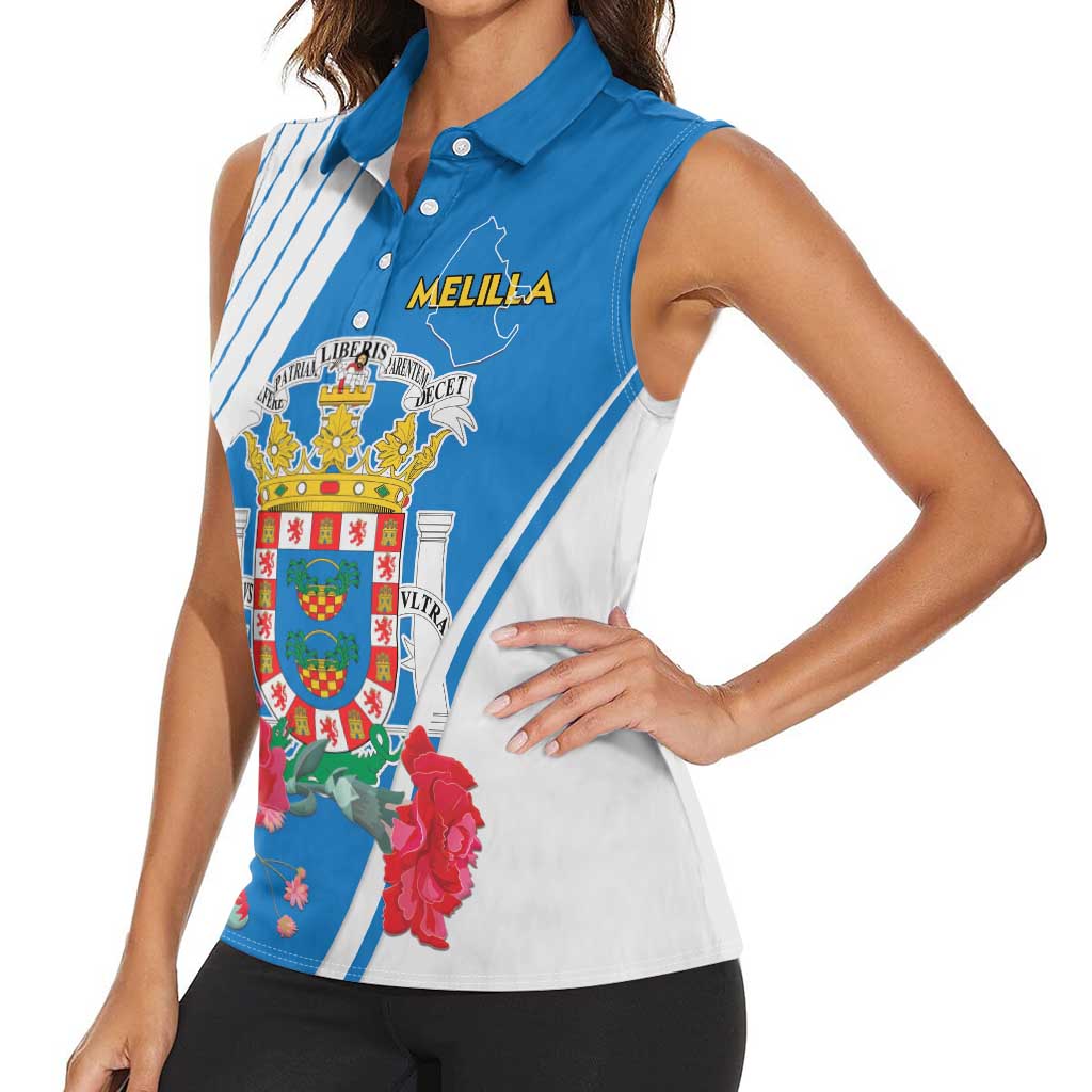Melilla Women Sleeveless Polo Shirt Coat Of Arms Red Carnation
