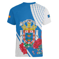Melilla Women V-Neck T-Shirt Coat Of Arms Red Carnation