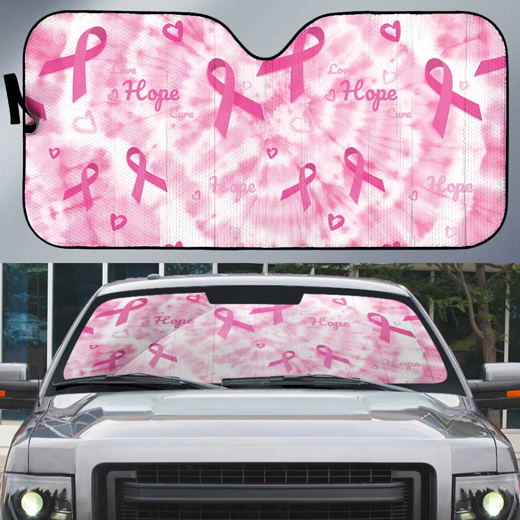 Breast Cancer Awareness Pink Ribbon Auto Sun Shade Tie Dye Style - Wonder Print Shop