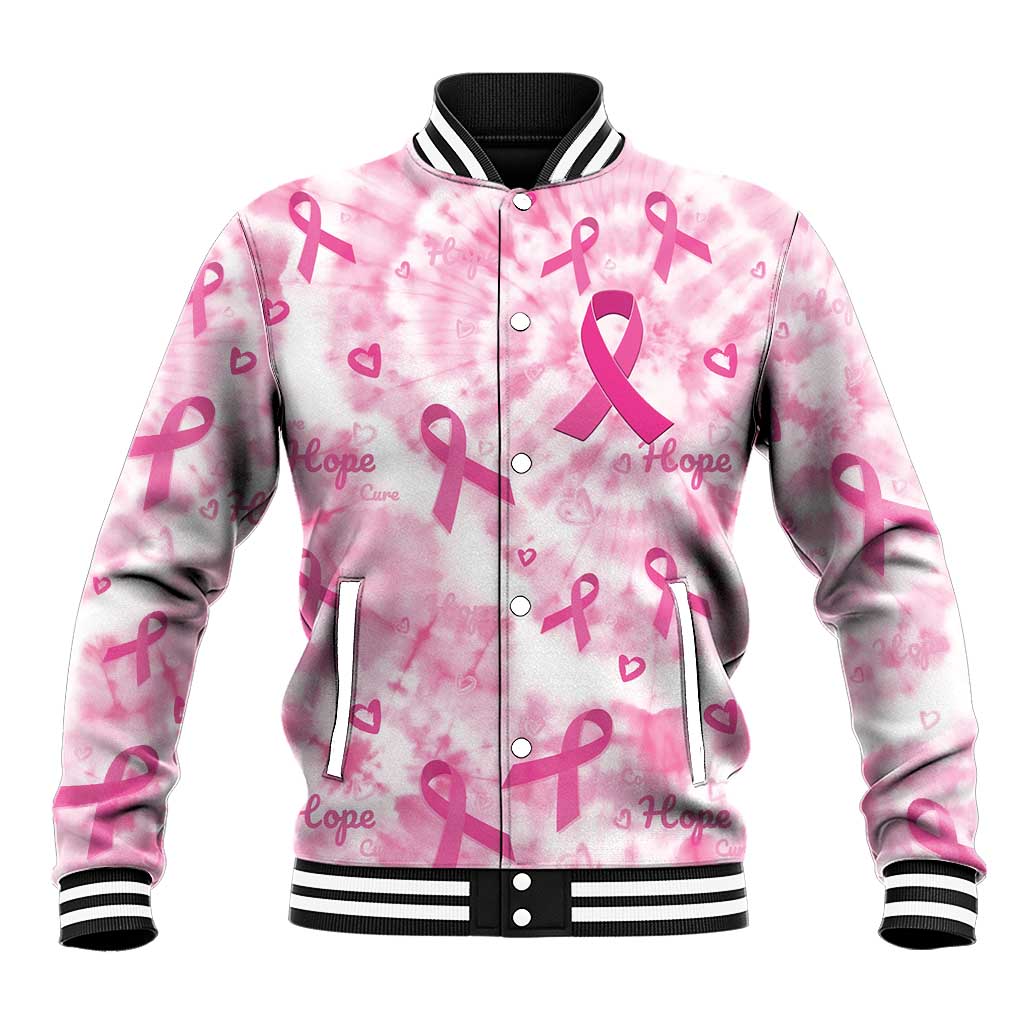 Breast Cancer Awareness Pink Ribbon Baseball Jacket Tie Dye Style - Wonder Print Shop