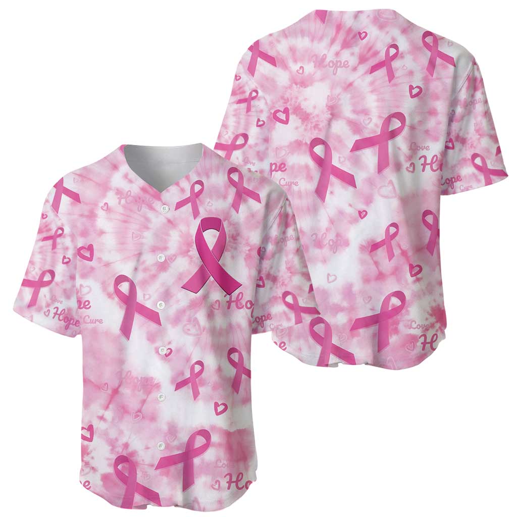 Breast Cancer Awareness Pink Ribbon Baseball Jersey Tie Dye Style - Wonder Print Shop