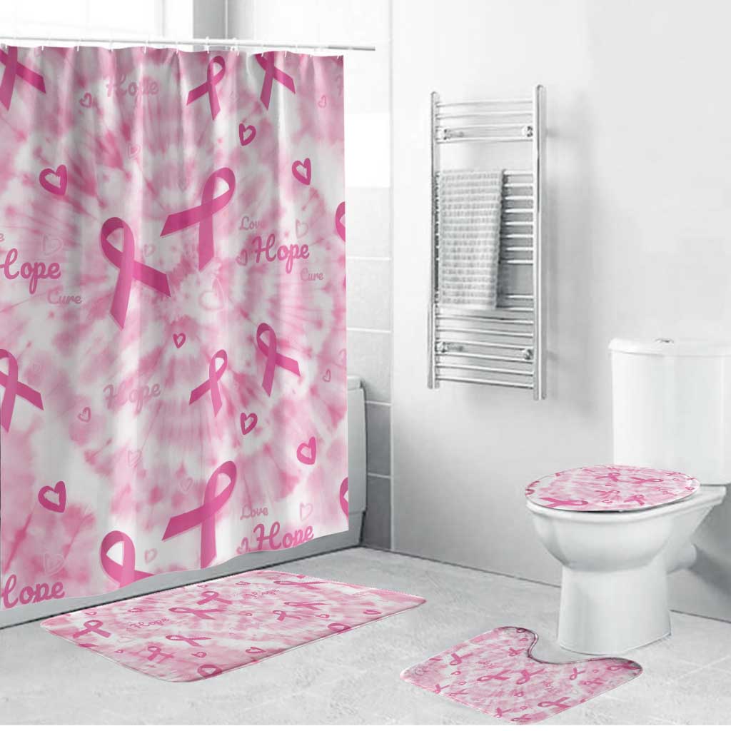 Breast Cancer Awareness Pink Ribbon Bathroom Set Tie Dye Style - Wonder Print Shop