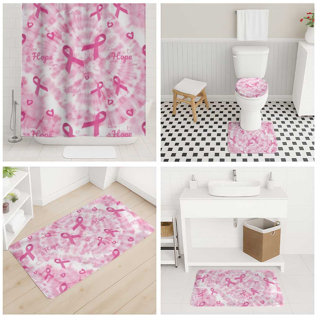 Breast Cancer Awareness Pink Ribbon Bathroom Set Tie Dye Style - Wonder Print Shop