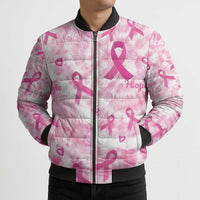 Breast Cancer Awareness Pink Ribbon Bomber Puffer Jacket Tie Dye Style - Wonder Print Shop