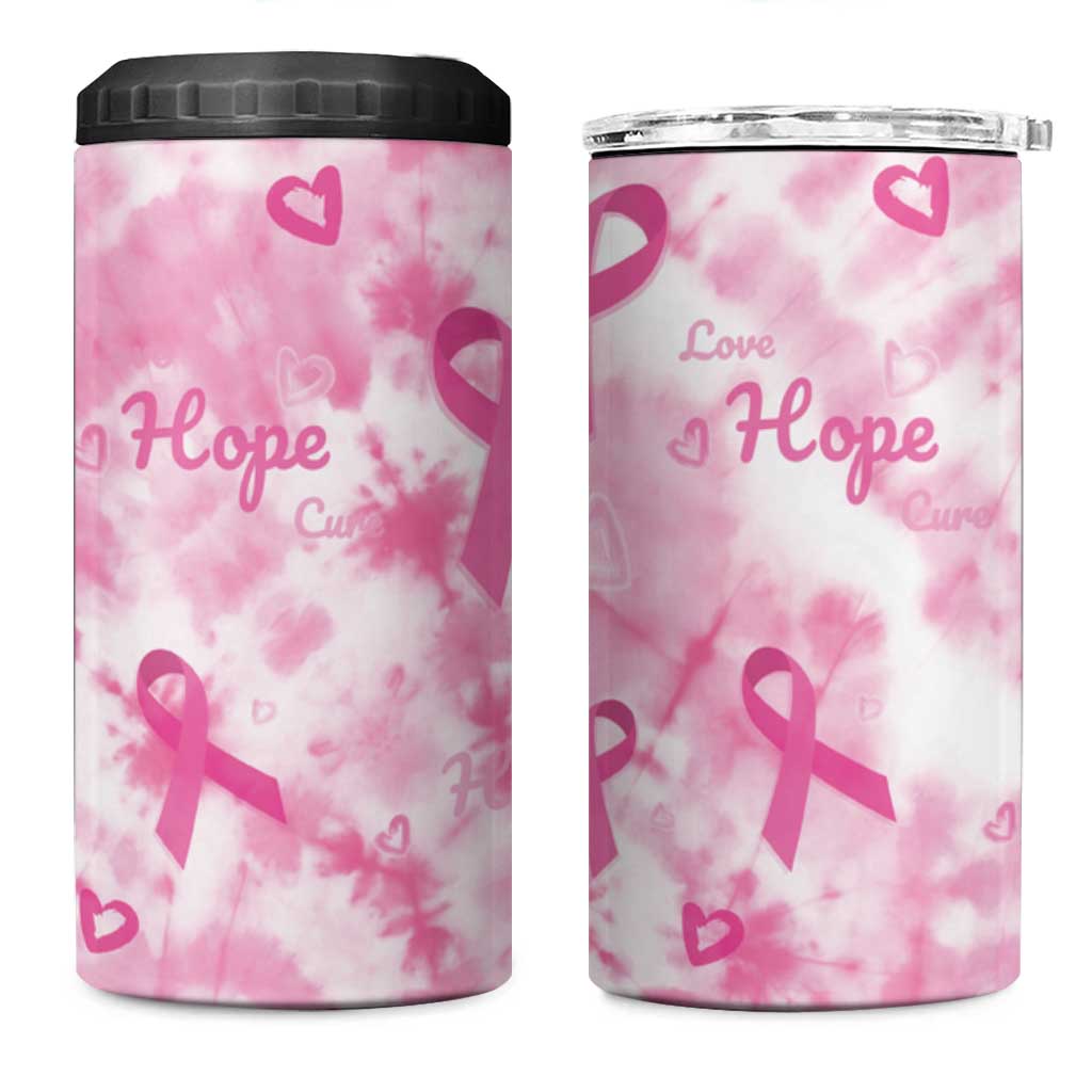 Breast Cancer Awareness Pink Ribbon 4 in 1 Can Cooler Tumbler Tie Dye Style - Wonder Print Shop