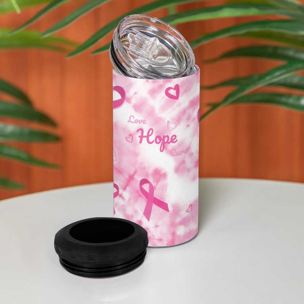 Breast Cancer Awareness Pink Ribbon 4 in 1 Can Cooler Tumbler Tie Dye Style - Wonder Print Shop