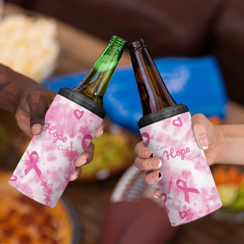 Breast Cancer Awareness Pink Ribbon 4 in 1 Can Cooler Tumbler Tie Dye Style - Wonder Print Shop