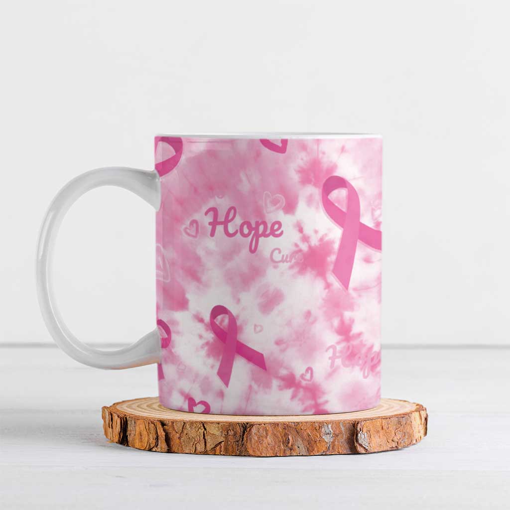 Breast Cancer Awareness Pink Ribbon Ceramic Mug Tie Dye Style - Wonder Print Shop