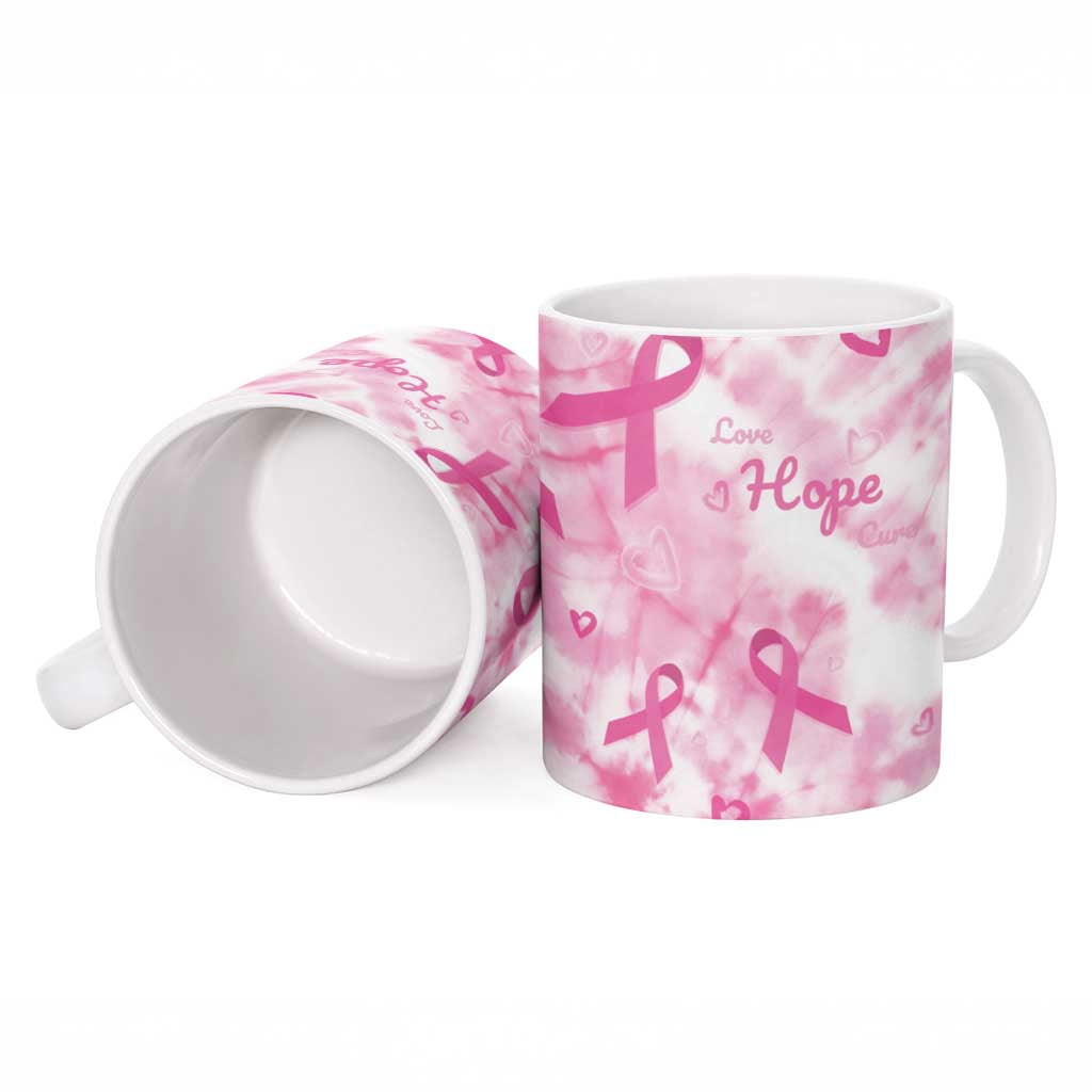 Breast Cancer Awareness Pink Ribbon Ceramic Mug Tie Dye Style - Wonder Print Shop