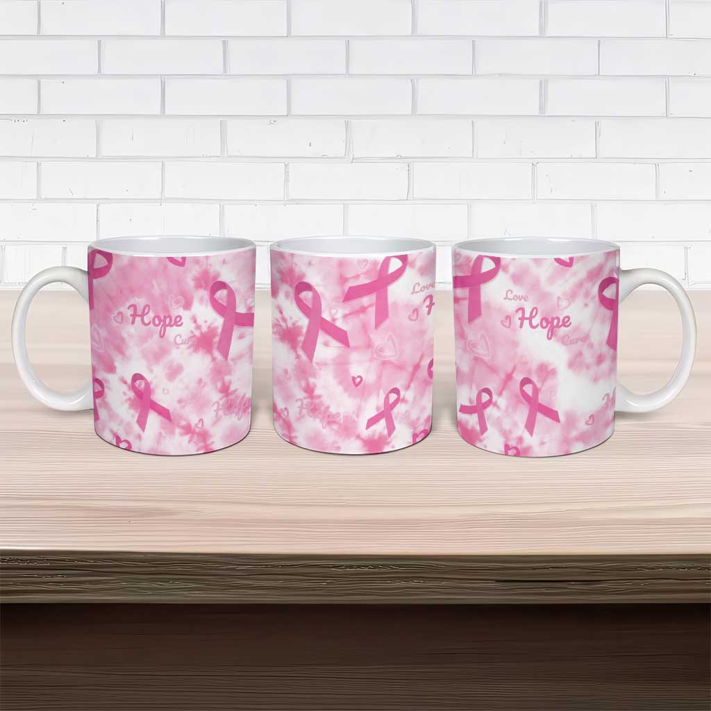 Breast Cancer Awareness Pink Ribbon Ceramic Mug Tie Dye Style - Wonder Print Shop