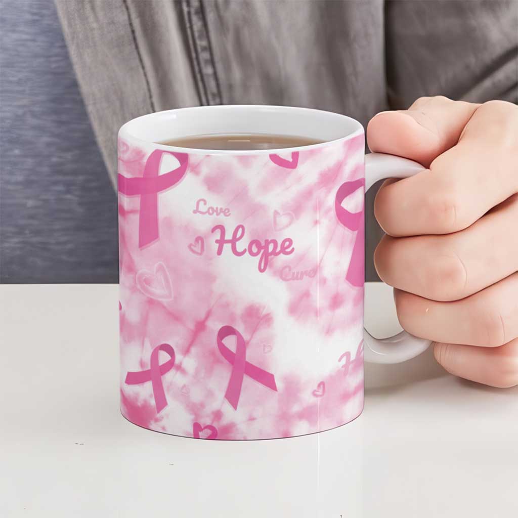Breast Cancer Awareness Pink Ribbon Ceramic Mug Tie Dye Style - Wonder Print Shop