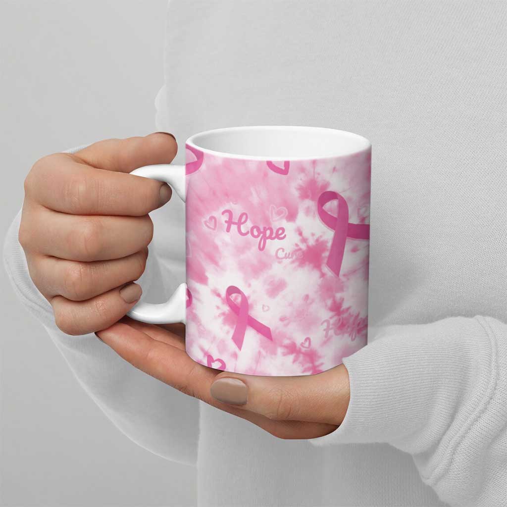 Breast Cancer Awareness Pink Ribbon Ceramic Mug Tie Dye Style - Wonder Print Shop