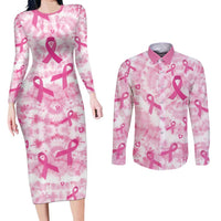 Breast Cancer Awareness Pink Ribbon Couples Matching Long Sleeve Bodycon Dress and Long Sleeve Button Shirt Tie Dye Style - Wonder Print Shop