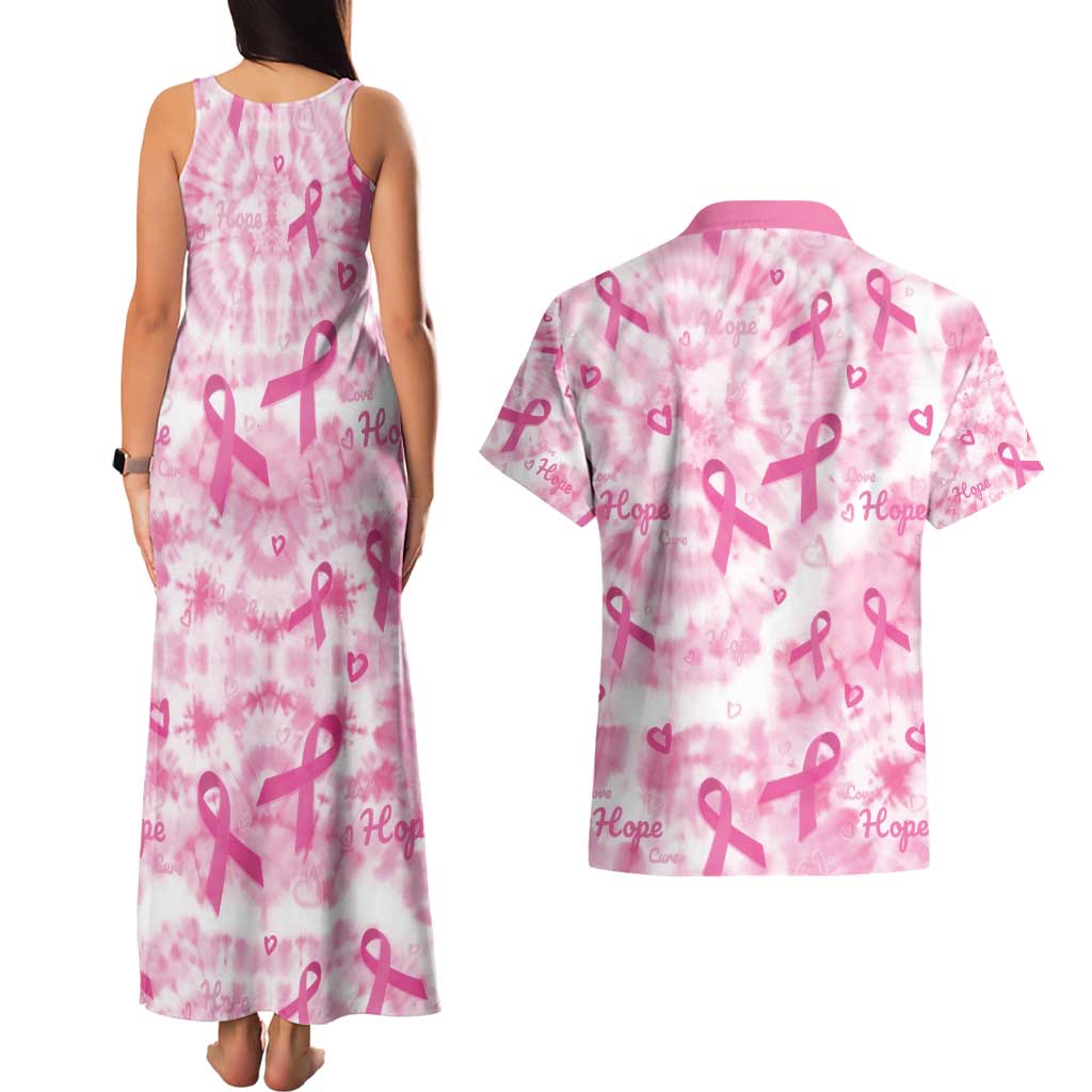 Breast Cancer Awareness Pink Ribbon Couples Matching Tank Maxi Dress and Hawaiian Shirt Tie Dye Style - Wonder Print Shop