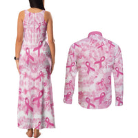 Breast Cancer Awareness Pink Ribbon Couples Matching Tank Maxi Dress and Long Sleeve Button Shirt Tie Dye Style - Wonder Print Shop