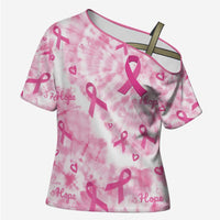Breast Cancer Awareness Pink Ribbon Cross Shoulder Shirt Tie Dye Style - Wonder Print Shop