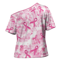 Breast Cancer Awareness Pink Ribbon Cross Shoulder Shirt Tie Dye Style - Wonder Print Shop