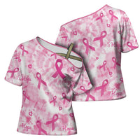 Breast Cancer Awareness Pink Ribbon Cross Shoulder Shirt Tie Dye Style - Wonder Print Shop