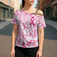 Breast Cancer Awareness Pink Ribbon Cross Shoulder Shirt Tie Dye Style - Wonder Print Shop