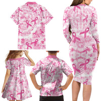 Breast Cancer Awareness Pink Ribbon Family Matching Long Sleeve Bodycon Dress and Hawaiian Shirt Tie Dye Style - Wonder Print Shop