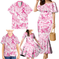 Breast Cancer Awareness Pink Ribbon Family Matching Mermaid Dress and Hawaiian Shirt Tie Dye Style - Wonder Print Shop