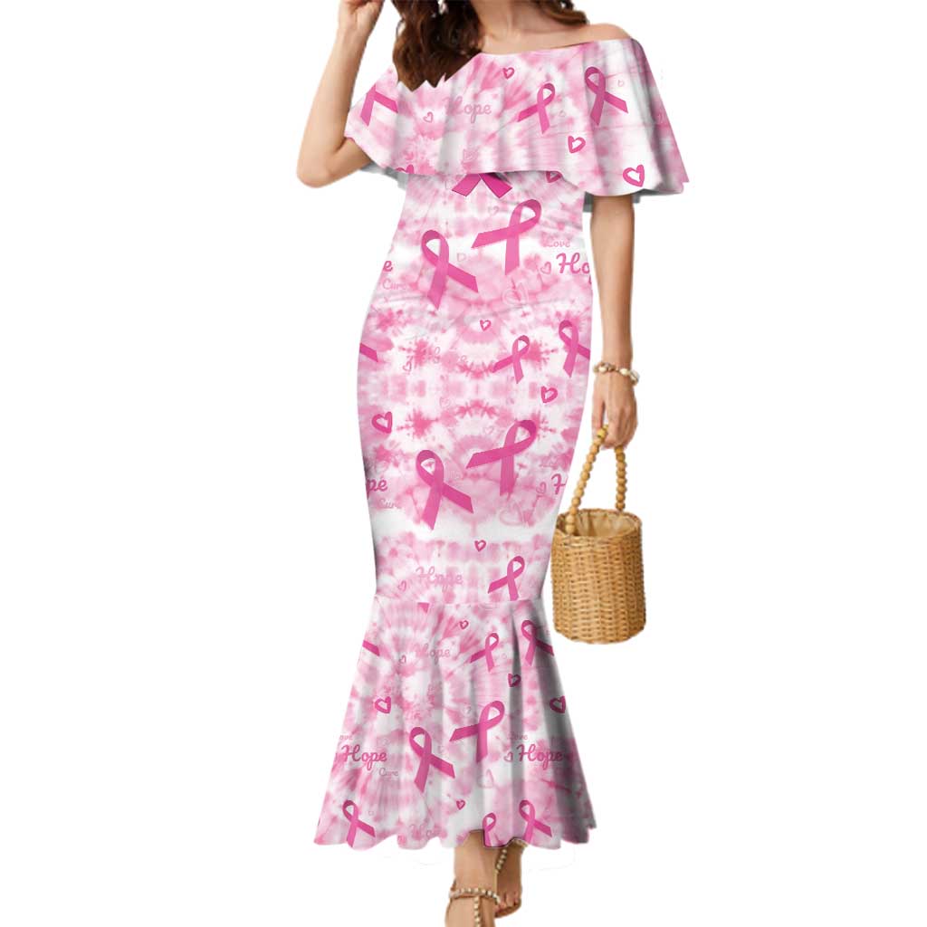 Breast Cancer Awareness Pink Ribbon Family Matching Mermaid Dress and Hawaiian Shirt Tie Dye Style - Wonder Print Shop