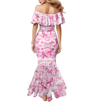 Breast Cancer Awareness Pink Ribbon Family Matching Mermaid Dress and Hawaiian Shirt Tie Dye Style - Wonder Print Shop