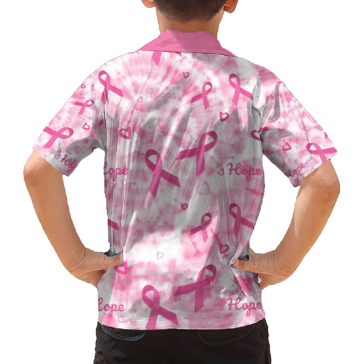 Breast Cancer Awareness Pink Ribbon Family Matching Off The Shoulder Long Sleeve Dress and Hawaiian Shirt Tie Dye Style - Wonder Print Shop