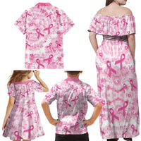 Breast Cancer Awareness Pink Ribbon Family Matching Off Shoulder Maxi Dress and Hawaiian Shirt Tie Dye Style - Wonder Print Shop