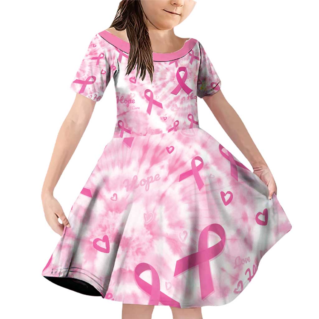 Breast Cancer Awareness Pink Ribbon Family Matching Off Shoulder Short Dress and Hawaiian Shirt Tie Dye Style - Wonder Print Shop