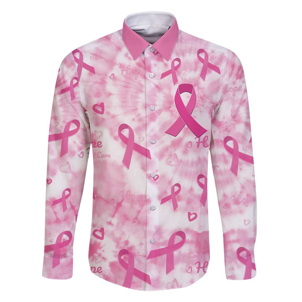 Breast Cancer Awareness Pink Ribbon Family Matching Off Shoulder Short Dress and Hawaiian Shirt Tie Dye Style - Wonder Print Shop