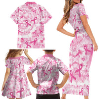 Breast Cancer Awareness Pink Ribbon Family Matching Short Sleeve Bodycon Dress and Hawaiian Shirt Tie Dye Style - Wonder Print Shop