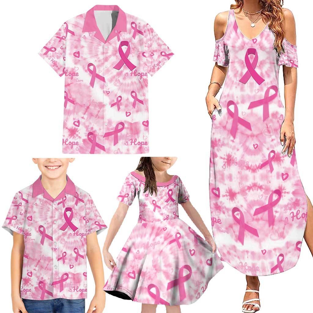 Breast Cancer Awareness Pink Ribbon Family Matching Summer Maxi Dress and Hawaiian Shirt Tie Dye Style - Wonder Print Shop
