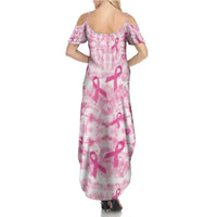 Breast Cancer Awareness Pink Ribbon Family Matching Summer Maxi Dress and Hawaiian Shirt Tie Dye Style - Wonder Print Shop