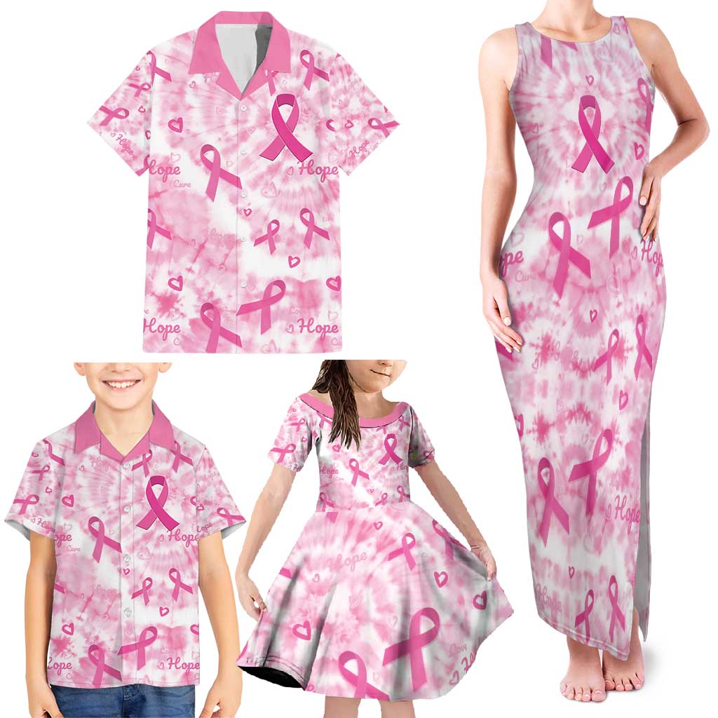 Breast Cancer Awareness Pink Ribbon Family Matching Tank Maxi Dress and Hawaiian Shirt Tie Dye Style - Wonder Print Shop