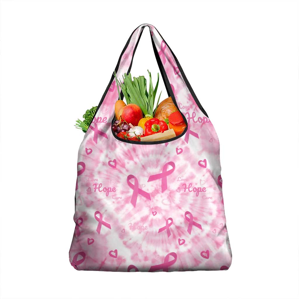 Breast Cancer Awareness Pink Ribbon Grocery Bag Tie Dye Style - Wonder Print Shop