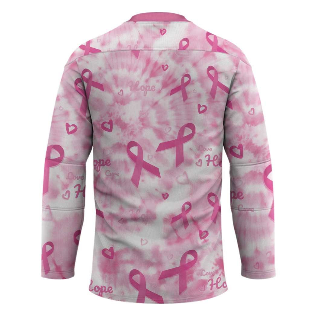 Breast Cancer Awareness Pink Ribbon Hockey Jersey Tie Dye Style - Wonder Print Shop