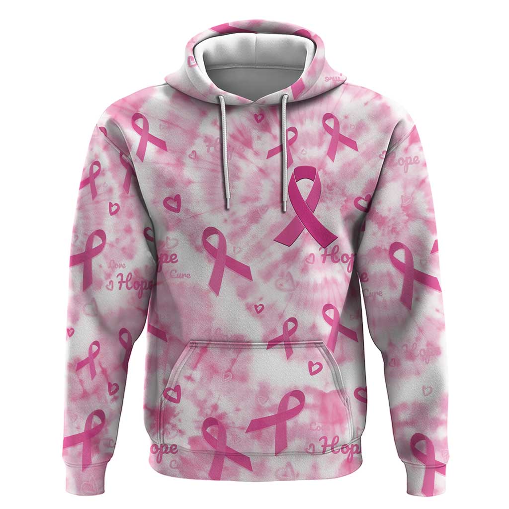 Breast Cancer Awareness Pink Ribbon Hoodie Tie Dye Style - Wonder Print Shop
