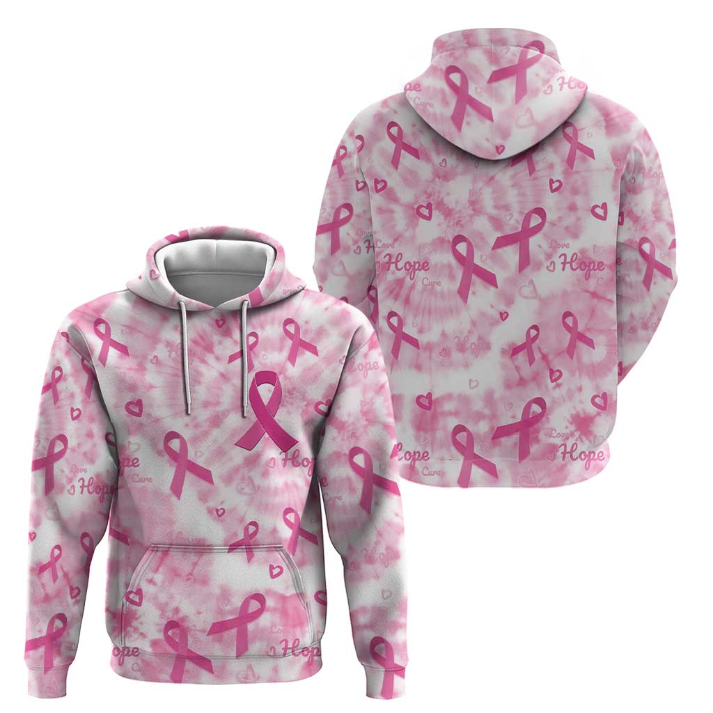 Breast Cancer Awareness Pink Ribbon Hoodie Tie Dye Style - Wonder Print Shop