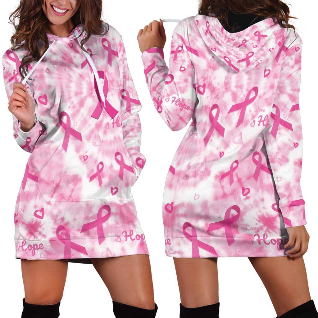 Breast Cancer Awareness Pink Ribbon Hoodie Dress Tie Dye Style - Wonder Print Shop