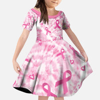 Breast Cancer Awareness Pink Ribbon Kid Short Sleeve Dress Tie Dye Style - Wonder Print Shop