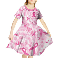 Breast Cancer Awareness Pink Ribbon Kid Short Sleeve Dress Tie Dye Style - Wonder Print Shop