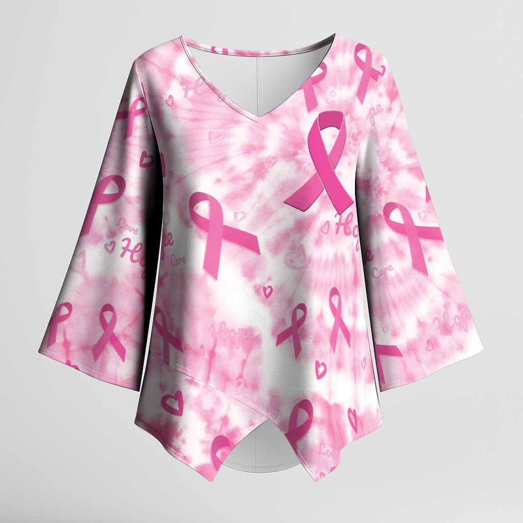 Breast Cancer Awareness Pink Ribbon Kimono Sleeve Blouse Tie Dye Style - Wonder Print Shop