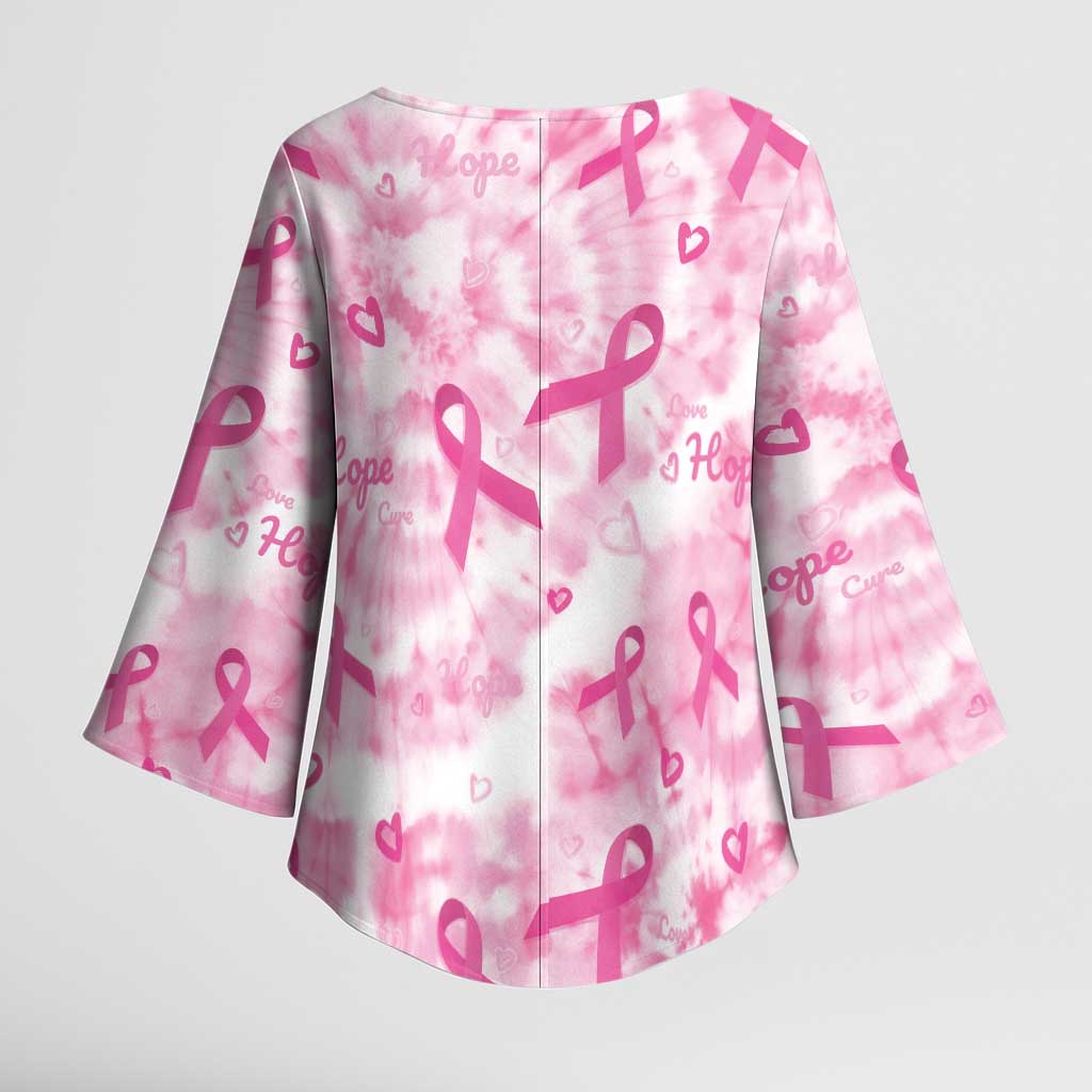 Breast Cancer Awareness Pink Ribbon Kimono Sleeve Blouse Tie Dye Style - Wonder Print Shop