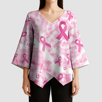 Breast Cancer Awareness Pink Ribbon Kimono Sleeve Blouse Tie Dye Style - Wonder Print Shop