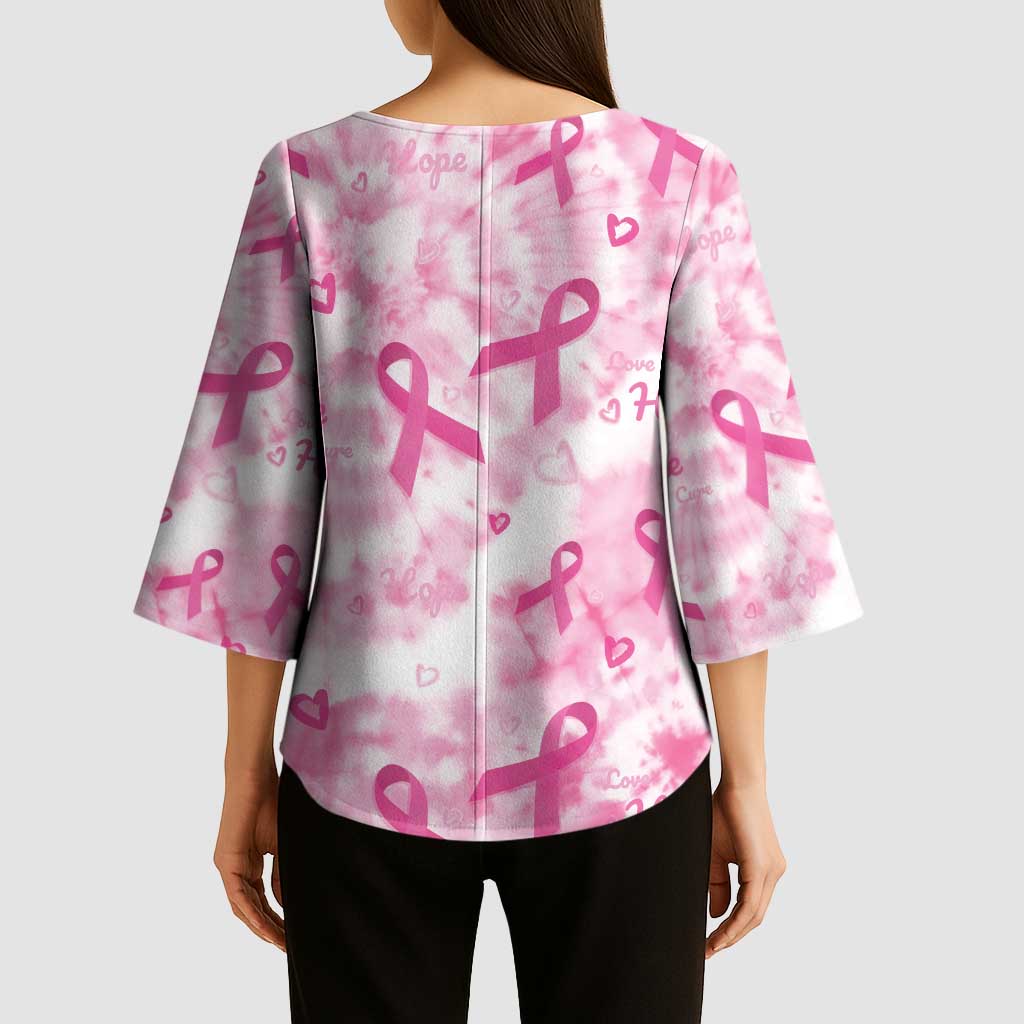 Breast Cancer Awareness Pink Ribbon Kimono Sleeve Blouse Tie Dye Style - Wonder Print Shop