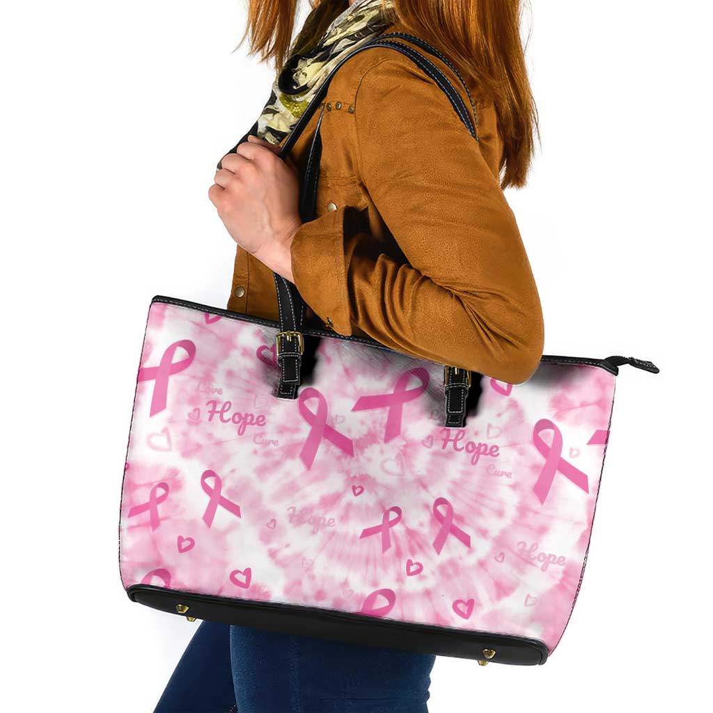 Breast Cancer Awareness Pink Ribbon Leather Tote Bag Tie Dye Style - Wonder Print Shop